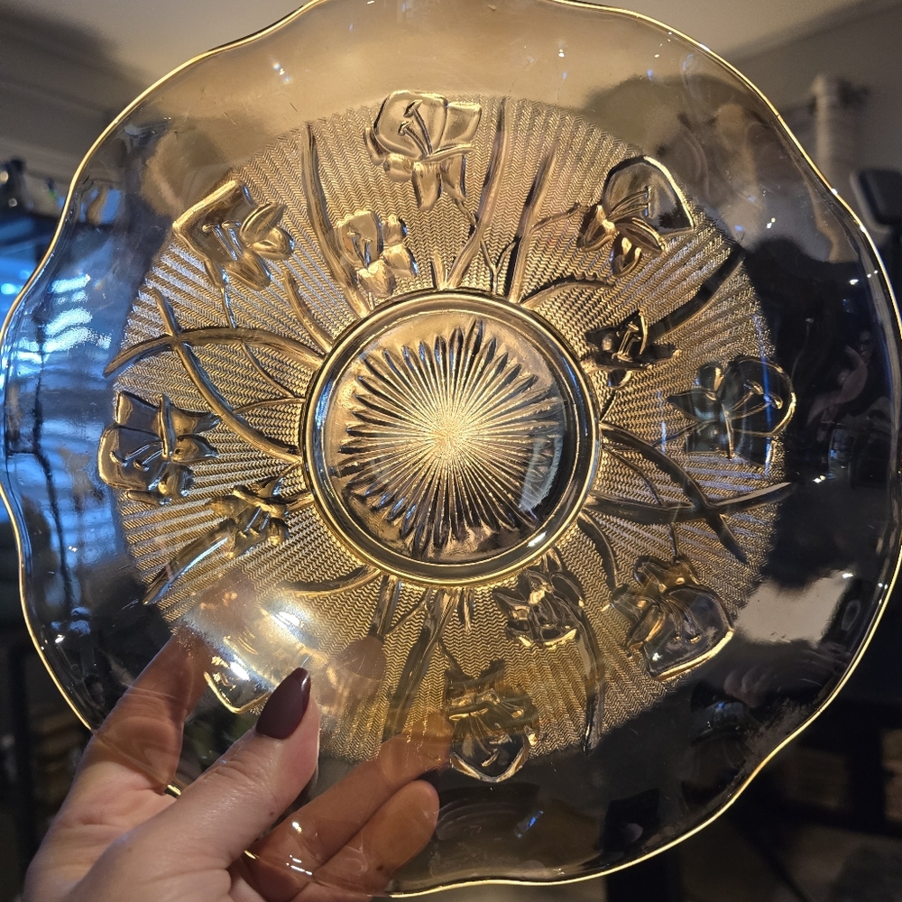 Vintage Depression Glass Jeannette Iris Herringbone Iridescent 12 Serving Bowl - Picture 4 of 9